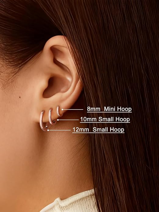 SILVERCUTE 925 Sterling Silver Huggie Hoop Earrings for Women,Hypoallergenic Small Hoop Earrings Lightweight Silver/14K Gold Hoops Cartilage Earrings for Women,8/10/12mm