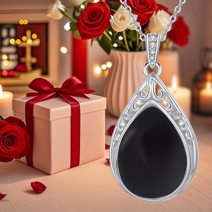 HPQQ Teardrop Necklace 925 Sterling Silver Filigree Gemstone Pendant Necklace Fine Jewelry Birthday Mother's Day Gifts for Women Her Mom