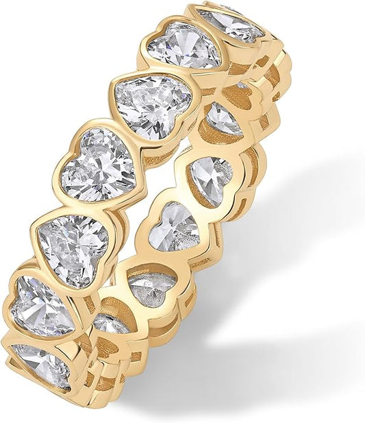 PAVOI 14K Gold Plated Heart Ring for Women - Heart-Shaped Cubic Zirconia Eternity Rings for Women - Stackable Wedding Band for Brides - Cute Valentines Day Love Promise Jewelry Gifts
