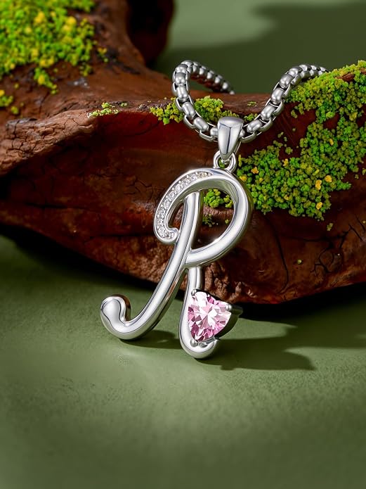 Birthday Gifts for Women Alphabet A to Z Initial Birthstone Pendant Necklaces for Women - 18k White Gold Plated Personalized Name Jewelry Anniversary Graduation Gifts for Wife Her Daughter Girlfriend(with Gift Box)