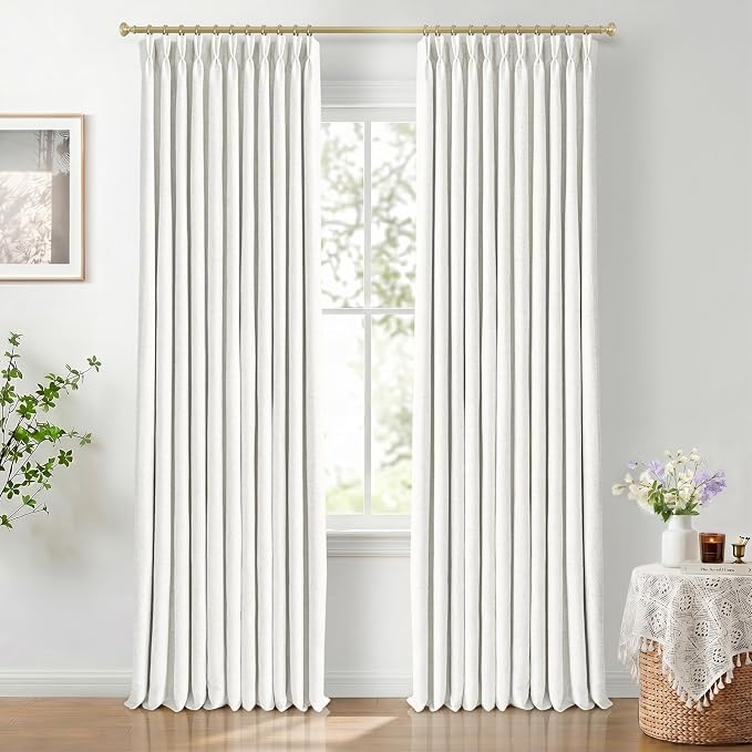 CAPALOCA Pinch Pleated Curtains Blackout, Linen Blackout Curtains 102 inches Long for Bedroom, Thermal Insulated Pinch Pleated Drapes for Living Room, 40" W x 102" L (Pack of 2),Neutral White