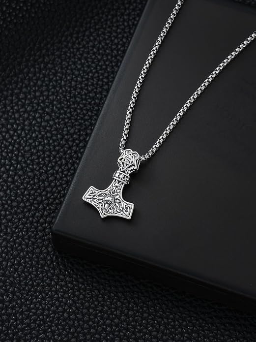 Viking Necklace for Men 925 Sterling Silver Viking Wolf/Thors Hammer/Vegvisir/Tree of Life/Compass Pendant Norse Necklace Amulet Talisman Christmas Gifts for Him Her