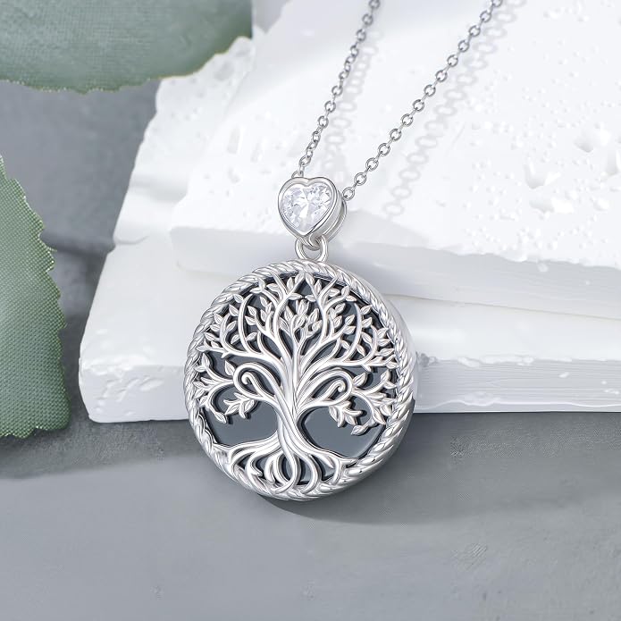 Tree of Life Moissanite Necklace, 925 Sterling Silver 0.5 Carat Moissanite Abalone Shell/Opal/Black Onyx/Turquoise/Malachite/Tiger Eye Stone Tree of Life Pendant Necklaces Jewelry Gift for Women Mom