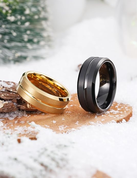 King Will Tungsten Carbide Wedding Band for Men Women-6/8/10mm Width Multicolor Available with Grooved Center Wedding Ring Suitable for Work, Gym Comfort Fit Size 4-16