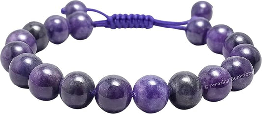 Amazing Gemstone Lepidolite Bracelet for Women Men's Gifts - Protection Healing Crystal Bracelet - 8mm Gemstones Beaded Adjustable Bracelet Pulseras para Hombres Mujer Stocking Stuffers