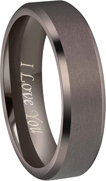 Crownal 4mm 6mm 8mm Black/Silver/Gunmetal/Gold Tungsten Wedding Couple Bands Rings Men Women Matte Brushed Finish Center Engraved "I Love You" Size 4 To 17