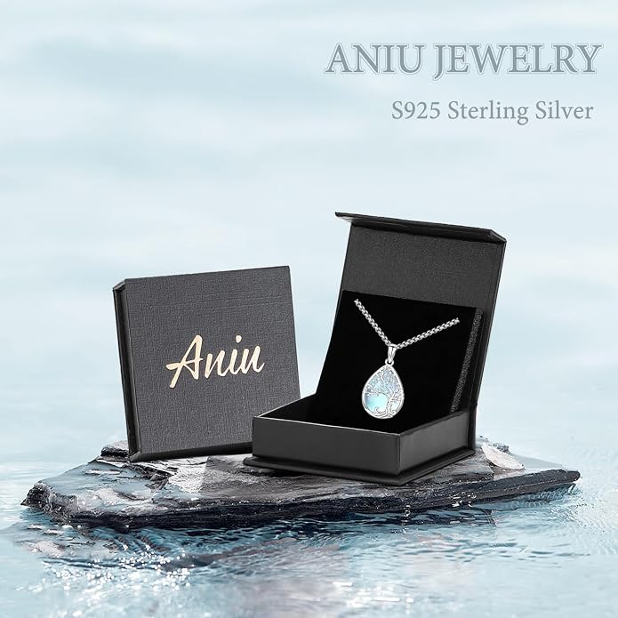 Aniu Tree of Life Necklace for Women, 925 Sterling Silver Mother of Pearl Family Palm Tree Charm Pendant Jewelry for Birthday Christmas Gift