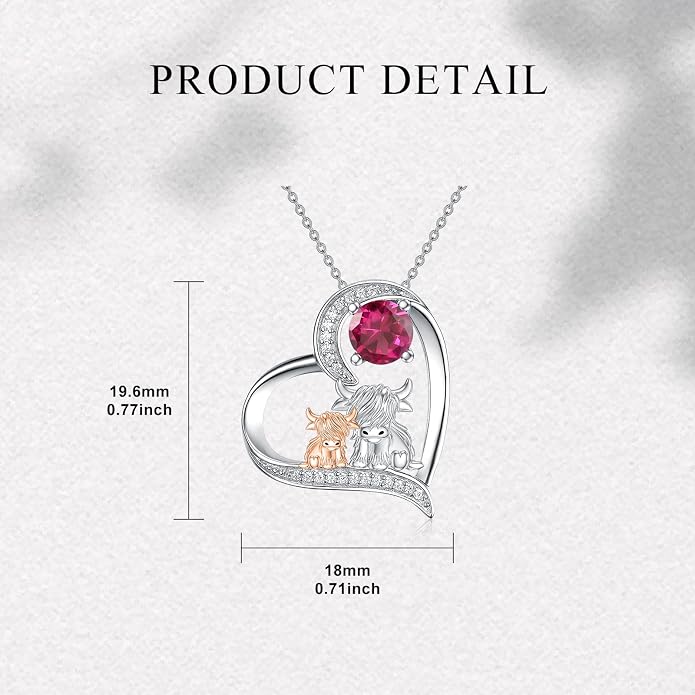 Highland Cow Gifts for Women 925 Sterling Silver Highland Cow Birthstone Necklace Fluffy Cow Jewelry Gifts Birthday Christmas