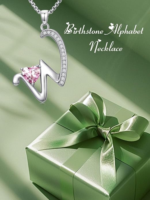 Birthday Gifts for Women Alphabet A to Z Initial Birthstone Pendant Necklaces for Women - 18k White Gold Plated Personalized Name Jewelry Anniversary Graduation Gifts for Wife Her Daughter Girlfriend(with Gift Box)