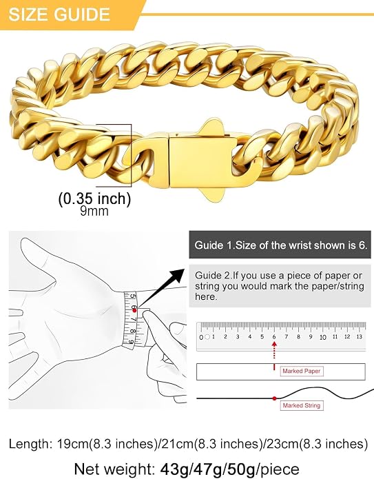 U7 Cuban Link Bracelets for Men Stainless Steel Wrist Bracelet Silver Black Gold Cuban Hand Chain Bracelet for Mens Women, 5/7/9/12mm Width, 7.5/8.3/9 Inch Length Classic Jewelry with Box Packed