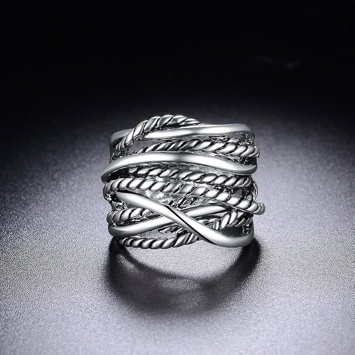Mytys Wide Band Rings Twisted Rope Ring Two-Tone Mixed Metal Braided Statement Rings Fashion Jewelry for Women