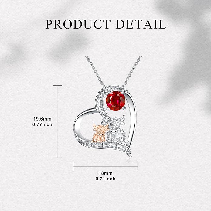 Highland Cow Gifts for Women 925 Sterling Silver Highland Cow Birthstone Necklace Fluffy Cow Jewelry Gifts Birthday Christmas