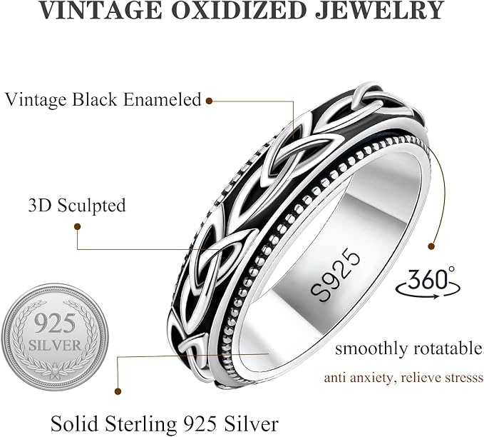 Fidget Ring Spinner Ring for Anxiety Women Men Daughter Real S925 Sterling Silver Fidget Ring