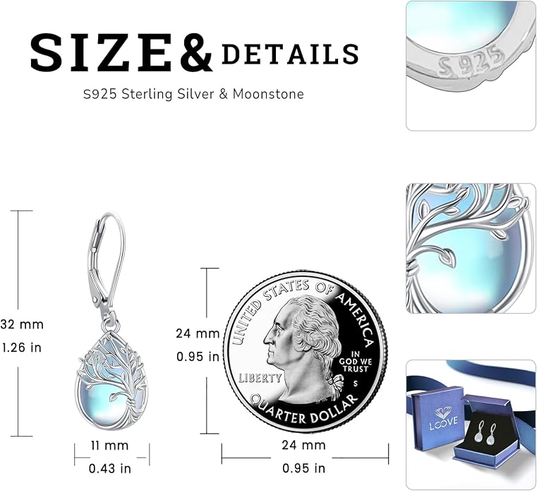 Tree of Life/Cat/Turtle/Butterfly/Flower/Celtic/Turquoise/Moonstone Dangle Earrings for Women Sterling Silver Cute Animals Drop Earrings Jewelry Gifts