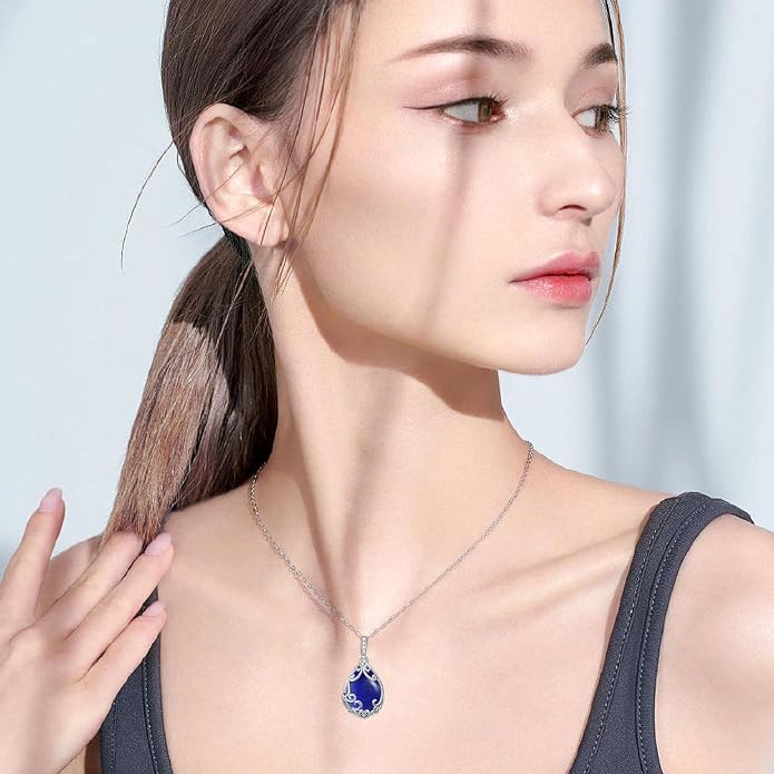 HPQQ Teardrop Necklace 925 Sterling Silver Filigree Gemstone Pendant Necklace Fine Jewelry Birthday Mother's Day Gifts for Women Her Mom