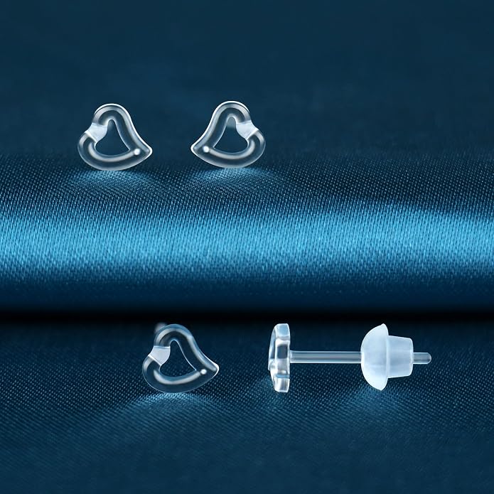 6 Pairs Invisible Plastic Post Earrings For Sensitive Ears - Clear, Sports & Work