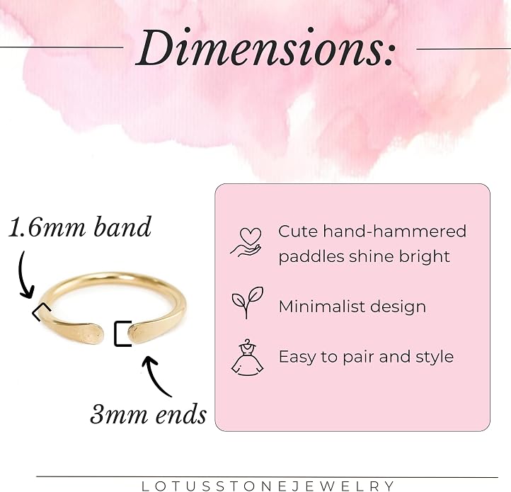 LOTUS STONE JEWELRY Smooth Hammered Gold Horseshoe Ring, Handmade Cuff Ring for Knuckle or Midi Wear