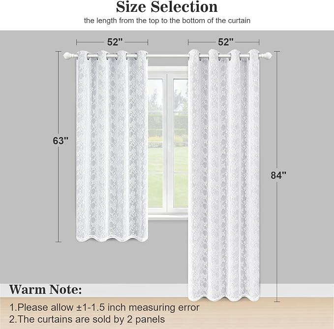 Yinhua Blackout Curtains for Bedroom Double Layer Grey Curtains for Living Room 63 Inch Length 2 Panels Set Kid Curtain with Floral Sheer Overlay, Grommet Drapes with Tiebacks, 52" W x 63" L