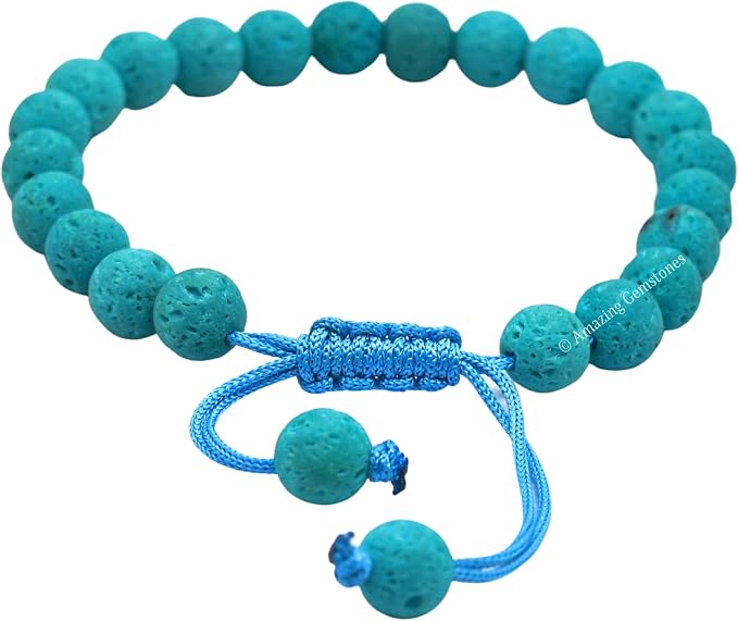 Amazing Gemstone Turquoise Blue Lava Bracelet for Women Men's Gifts - Protection Healing Crystal Bracelet - 8mm Gemstone Beaded Adjustable Bracelet
