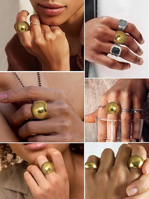 GOLDCHIC JEWELRY Chunky Dome Ring for Women, Stainless Steel Bold Stacking Croissant Statement Ring For Men (Size 7-12, Custom)