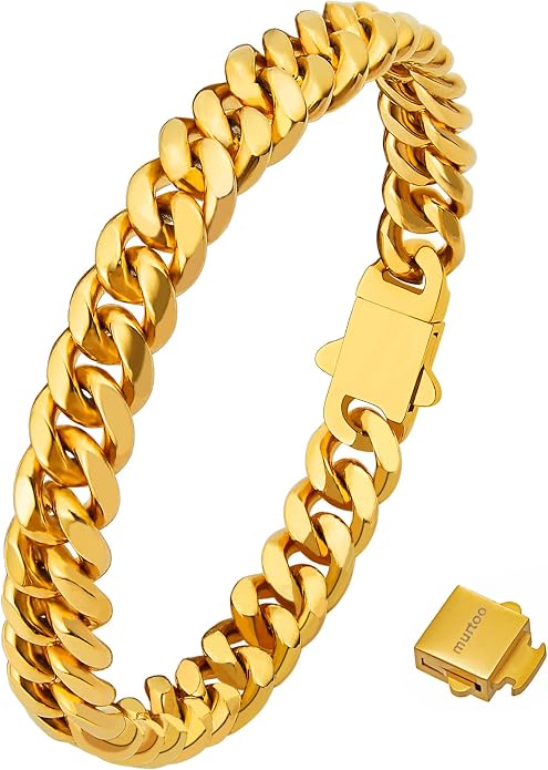 murtoo Mens Cuban Link Chain Bracelet, 6/8/12MM Stainless Steel Bracelets for Men Silver Black Gold, Hip Hop Link Bracelet with Detachable Clasp Gift for Men Him