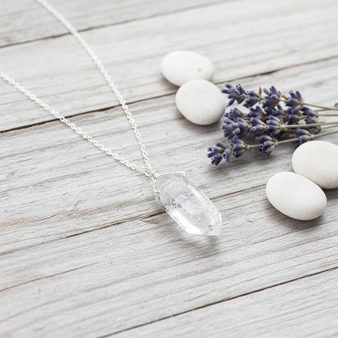 Natural Gemstone Dainty Pendant Necklace for Women Handmade Crystal Jewelry 925 Sterling Silver 18 Inch Chain Healing Chakra Christmas Birthday Gift for Her