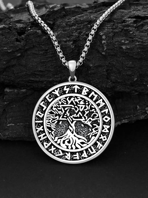 Viking Necklace for Men 925 Sterling Silver Viking Wolf/Thors Hammer/Vegvisir/Tree of Life/Compass Pendant Norse Necklace Amulet Talisman Christmas Gifts for Him Her