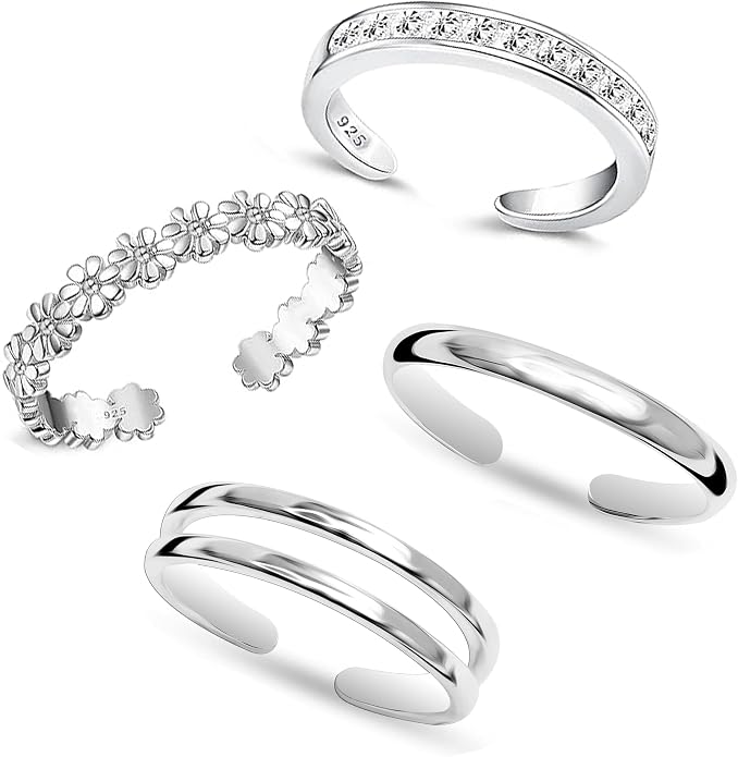 LeCalla 925 Sterling Silver Open Toe Rings Set for Women Adjustable Minimalist Toe Rings Summer Beach Foot Jewelry
