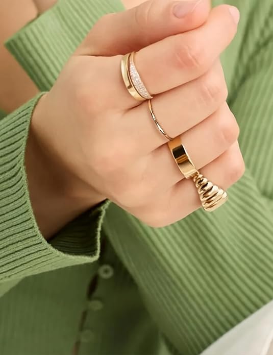 NOKMIT 1mm 3mm 5mm 14K Gold Filled Rings Set for Women Girls Dainty Cute Stacking Stackable Thumb Pinky Bands Non Tarnish Comfort Fit Size 5 to 10
