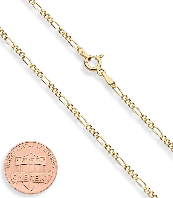 Miabella 925 Sterling Silver, 18K Gold Plated 925 Sterling Silver Figaro, Beaded Singapore, Sparkle, Cuban Link Chain, Choker Necklace for Women Made in Italy