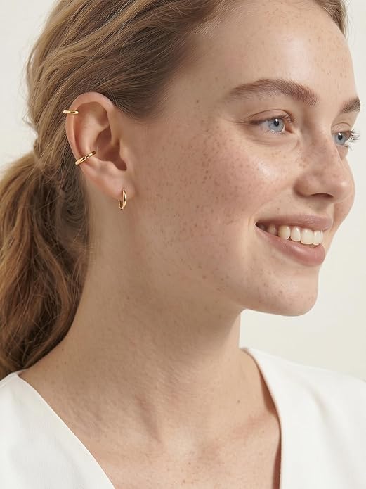 Silvora Sterling Silver Hoop Earrings for Women, Small Hoops 14K Gold Plated/925 Silver/Rose Gold/Black, Hypoallergenic Huggie Lightweight Cartilage Sleeper Earrings 8/10/12/14/16/18/20mm