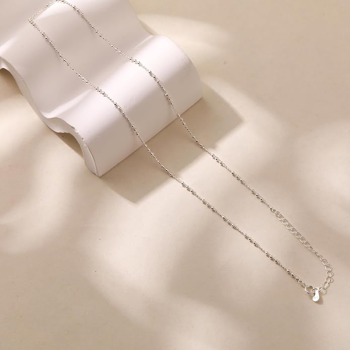 Beaded Necklaces for Women S925 Sterling Silver Colorful Bead Necklace Rainbow Simple Chain Choker Hypoallergenic Necklace Bohemian Beaded Necklaces Unique Birthday Wedding Graduation Jewelry Gifts for Women