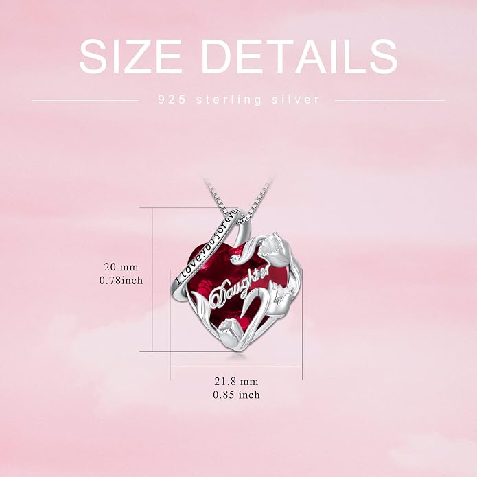 PROESS S925 Sterling Silver Daughter Heart Pendant Necklace from Dad Mom I Love You Forever Jewelry