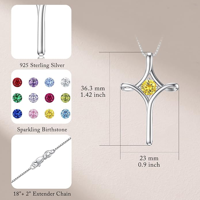 TOUPOP Cross Necklace for Women 925 Sterling Silver Birthstone Cross Pendant Fine Jewelry Anniversary Birthday Mothers Day Gifts for Mom Wife Her