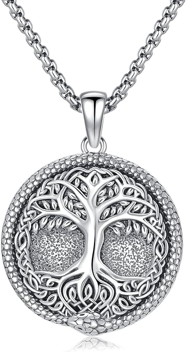 Viking Necklace for Men 925 Sterling Silver Viking Wolf/Thors Hammer/Vegvisir/Tree of Life/Compass Pendant Norse Necklace Amulet Talisman Christmas Gifts for Him Her
