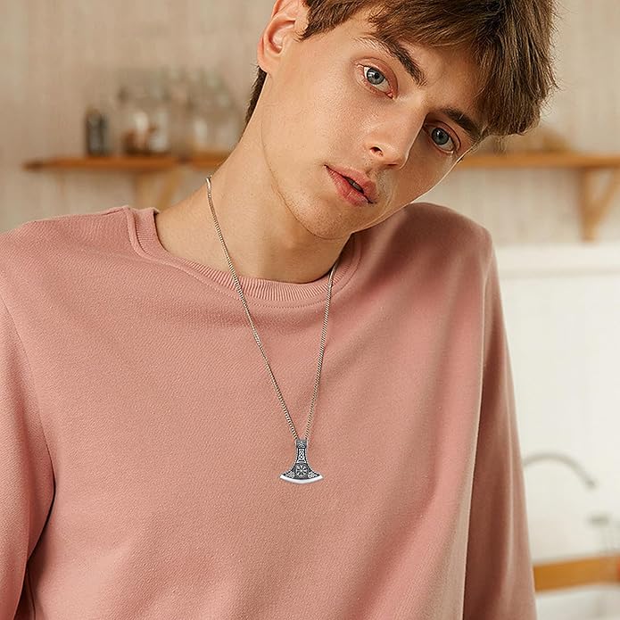 Viking Necklace for Men 925 Sterling Silver Viking Wolf/Thors Hammer/Vegvisir/Tree of Life/Compass Pendant Norse Necklace Amulet Talisman Christmas Gifts for Him Her