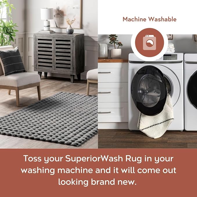 nuLOOM Jeni Dark Grey Checkered Washable Runner Rug, 2' x 6' | Nuloom Jeni Checkered 2' x 6' Machine Washable Runner Rug for Living Room Bedroom Dining Room Entryway Hallway, Dark Grey