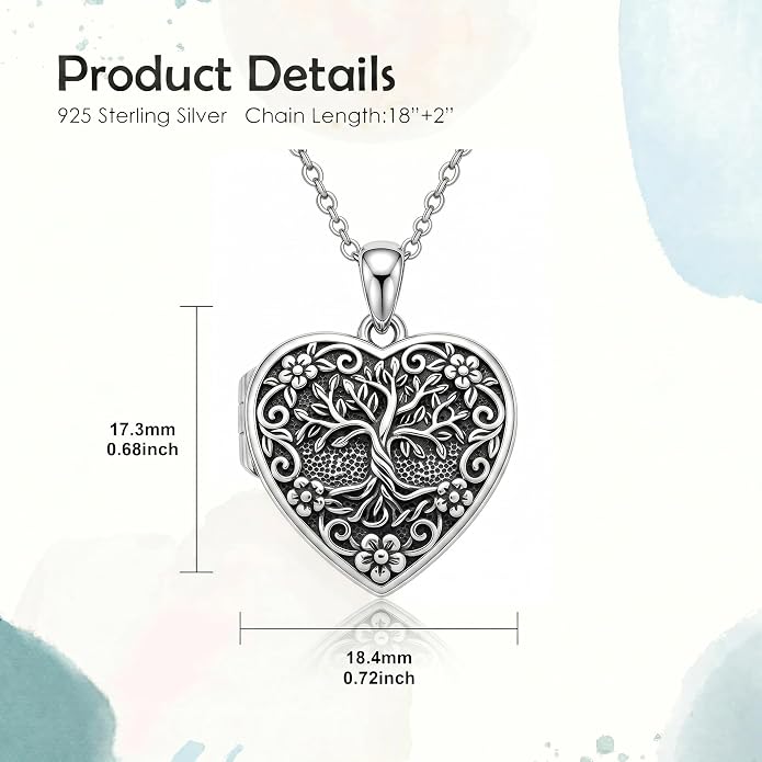 PELOVNY Locket Necklace That Holds Pictures 925 Sterling Silver Photo Locket Pendant Birthday Christmas Memorial Jewelry Gifts for Women Men