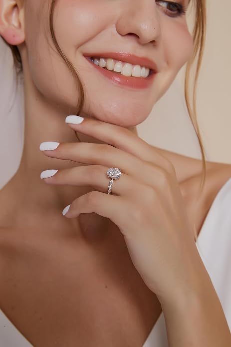 EAMTI 3 Carats 925 Sterling Silver Ring Oval Cut Cubic Zirconia Engagement Solitaire Marquise Promise Ring for Women Size 3-13