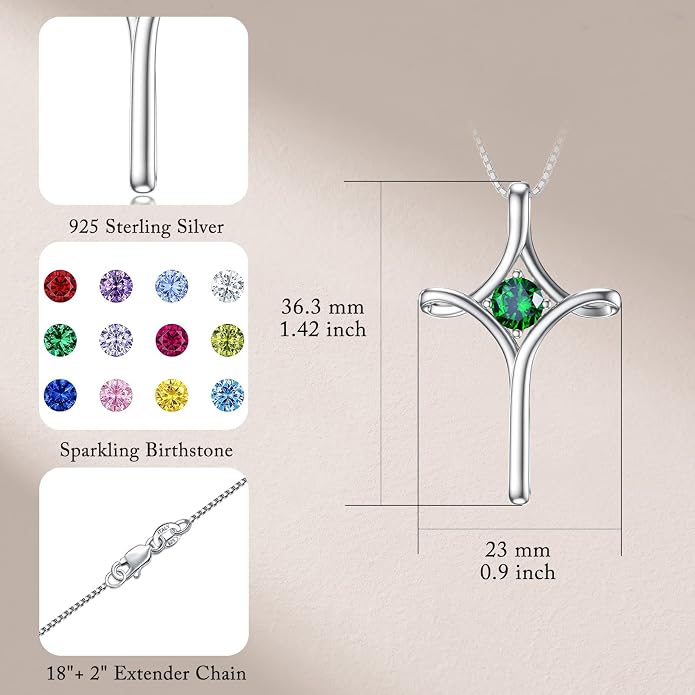 TOUPOP Cross Necklace for Women 925 Sterling Silver Birthstone Cross Pendant Fine Jewelry Anniversary Birthday Mothers Day Gifts for Mom Wife Her