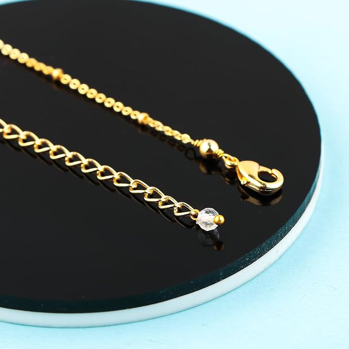 Satellite Chain Necklace 16+2 Inch Gold Plated – Dainty Layering Jewelry with Gemstone Beads – Minimalist Choker Necklace for Women – Delicate Gift for Her