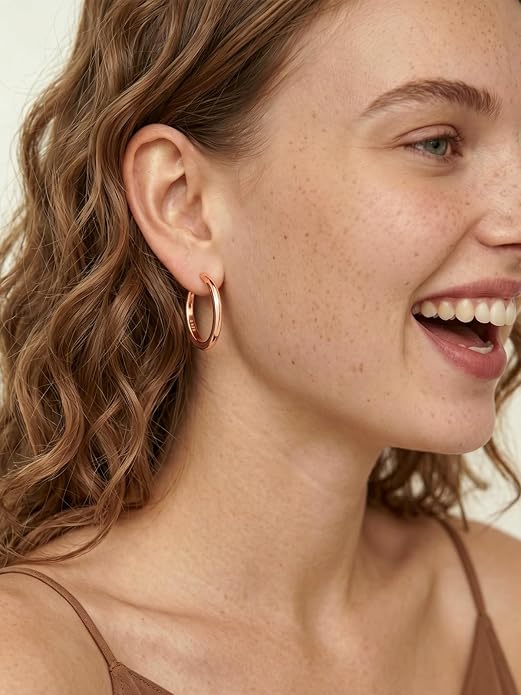 Silvora Sterling Silver Hoop Earrings for Women, Small Hoops 14K Gold Plated/925 Silver/Rose Gold/Black, Hypoallergenic Huggie Lightweight Cartilage Sleeper Earrings 8/10/12/14/16/18/20mm