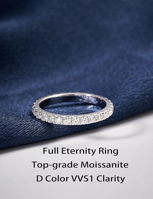 IMOLOVE Moissanite Wedding Band Wedding Rings for Women 925 Sterling Silver Rings with 18K White Gold Plated Eternity Stackable Engagement Ring Anniversary Band Size 3-12