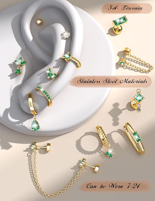 ORAZIO 20G Helix Piercing Jewelry Flat Back Cartilage Earrings for Women Surgical Stainless Steel Hypoallergenic Hoop Stud Earrings Set Tragus Helix Piercing Jewelry for Sensitive Ears Single Pc