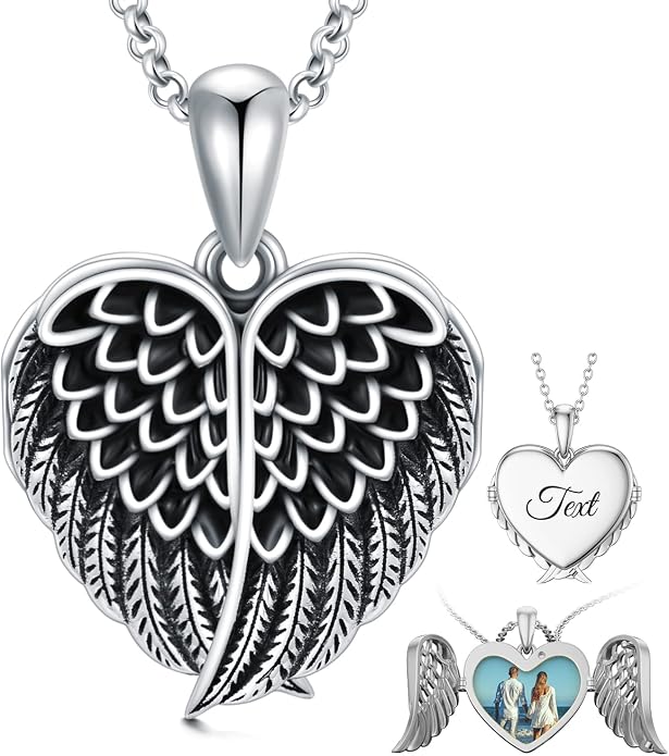 SOULMEET Personalized Silver Locket Necklace That Holds Pictures Photo Keep Someone Near to You, Memorial Custom Lockets Necklaces Letters Engraving for His Her