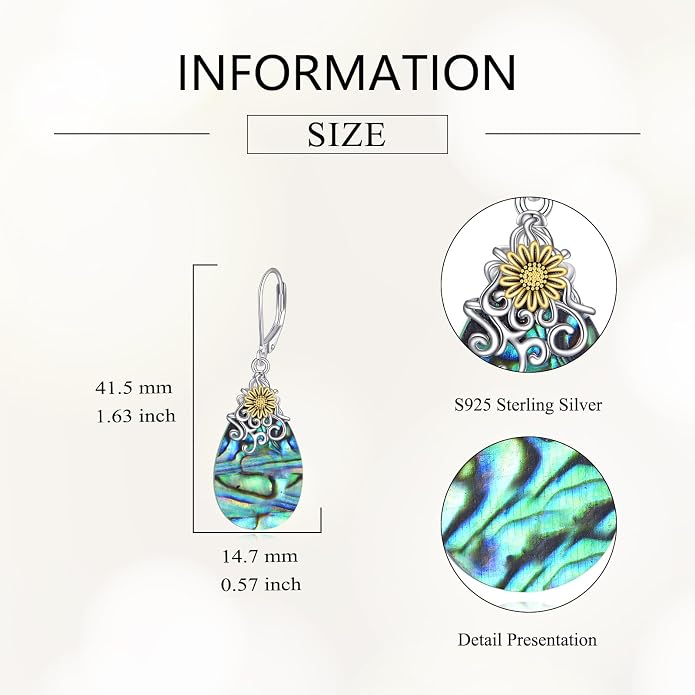 POPLYKE Dragonfly Butterfly Hummingbird Sunflower Earrings 925 Sterling Silver Abalone Shell Moonstone Leverback Earrings Jewelry
