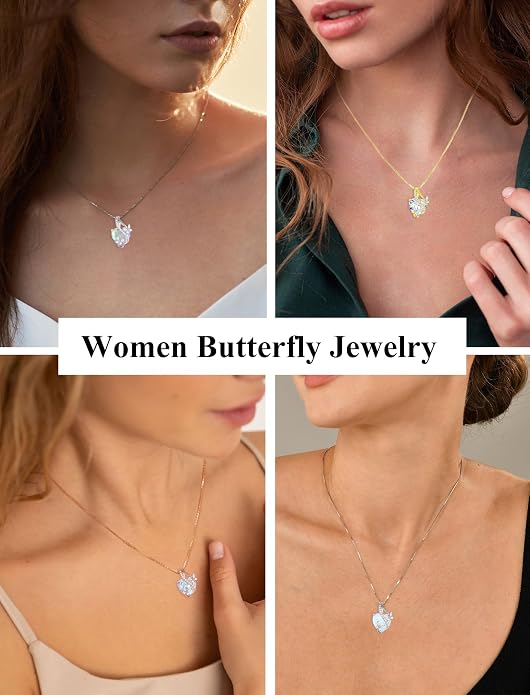 Butterfly Necklaces for Women Sterling Silver Infinity Heart Pendant Birthstone Jewelry Gift with 14k Yellow Gold/Rose Gold Plated