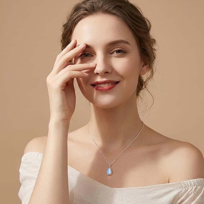 Raw Birthstone Crystal Necklace for Women, Hypoallergenic 925 Sterling Silver Pendant, Adjustable 16+2" Silver Chain, Light Natural Gemstone Jewelry for Everyday Wear & Gift for her & him