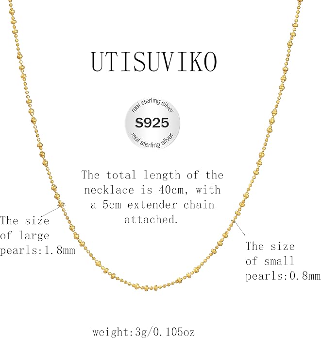 Beaded Necklaces for Women S925 Sterling Silver Colorful Bead Necklace Rainbow Simple Chain Choker Hypoallergenic Necklace Bohemian Beaded Necklaces Unique Birthday Wedding Graduation Jewelry Gifts for Women
