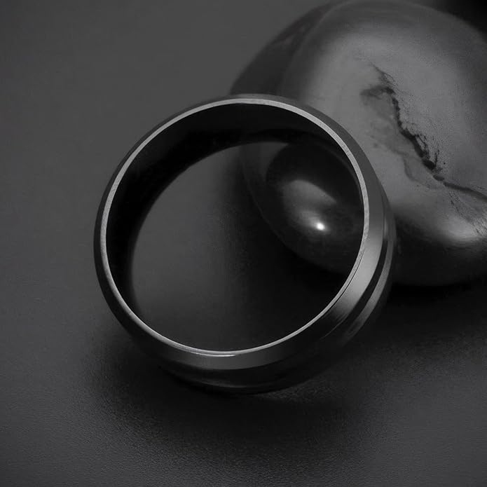 MMTTAO Men's Titanium Ring Wedding Bands for Men Women 6MM 8MM 10MM Black/Blue/Silver Engagement Band Wedding Rings Beveled Edge Brushed Matte Finished & Polished Grooved Center Comfort Fit Size 6-13